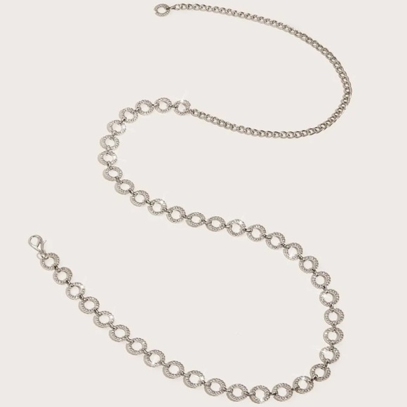 Zircon Rhinestone Studded O Ring Link Metal Chain Belt! 70cm + 10cm - Picture 2 of 2